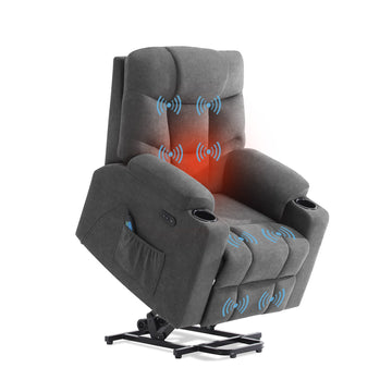 【For all your needs】Homall Power Lift Chair Assist Recliner, Fabric Recliner with Heated Vibration Massage & USB Outlet